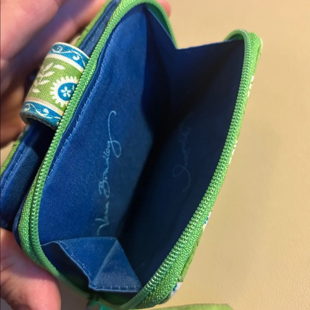 Vera Bradley Green Floral Quilted Wallet with Blue Snap Tab
